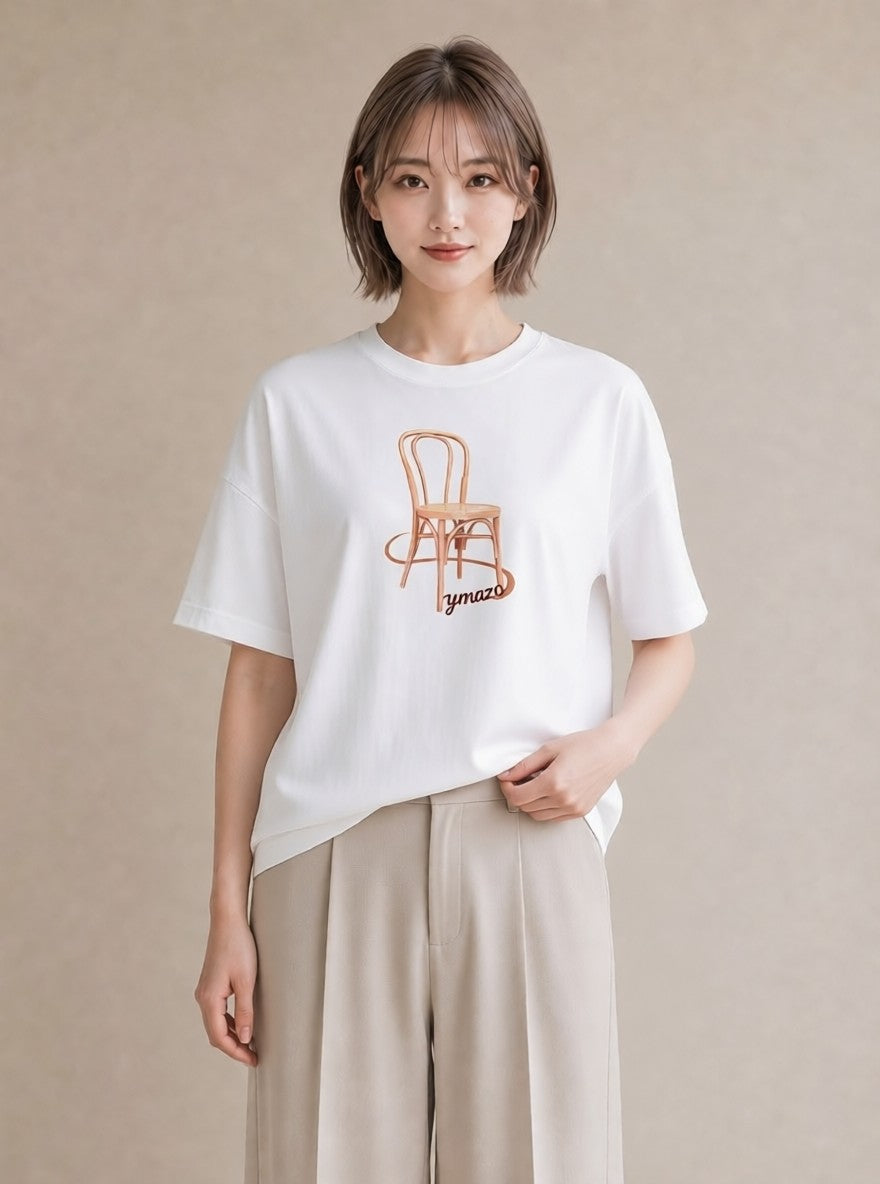 半袖Tシャツ レディース 窓辺の椅子 窓辺 椅子 ナチュラル アンティーク イラスト ガーリー 散歩 お出かけ 白T