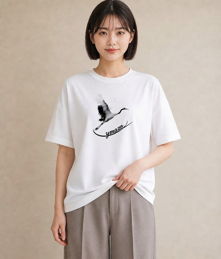 半袖Tシャツ レディース 折り鶴 折り紙 ナチュラル アンティーク イラスト こなれ感 ミセス 春コーデ 白T