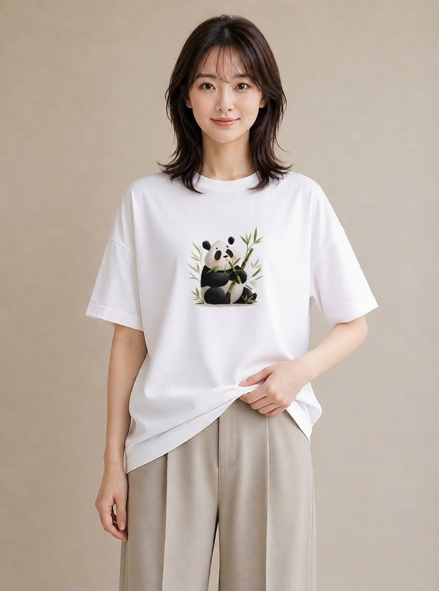 デザインTシャツ レディース パンダ 動物 アニマル イラスト 抜け感 敬老の日 ホワイトデー 白T