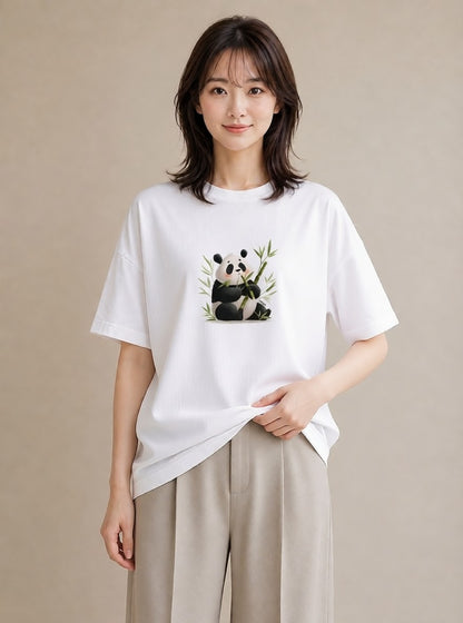 デザインTシャツ レディース パンダ 動物 アニマル イラスト 抜け感 敬老の日 ホワイトデー 白T