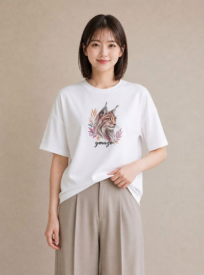 グラフィックTシャツ レディース メインクーン 猫 ねこ イラスト カジュアル 買い物 夏コーデ 白T