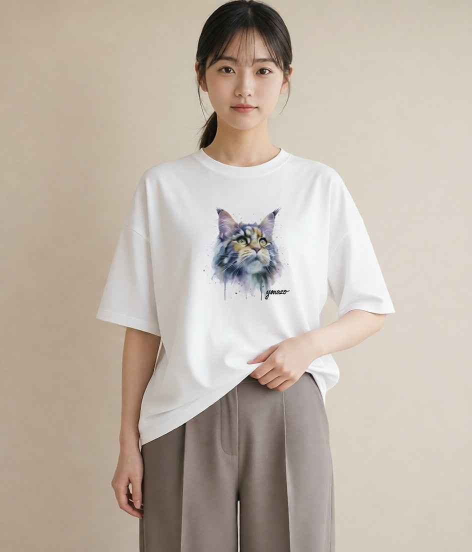 プリントTシャツ レディース サバトラ 猫 ねこ イラスト 北欧風 カフェ服 クリスマス 白T
