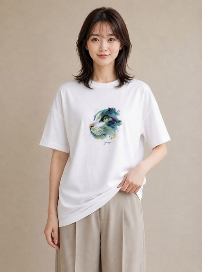 半袖Tシャツ レディース スコティッシュフォールド 猫 ねこ イラスト カフェコーデ 部屋着 女性向けギフト 白T