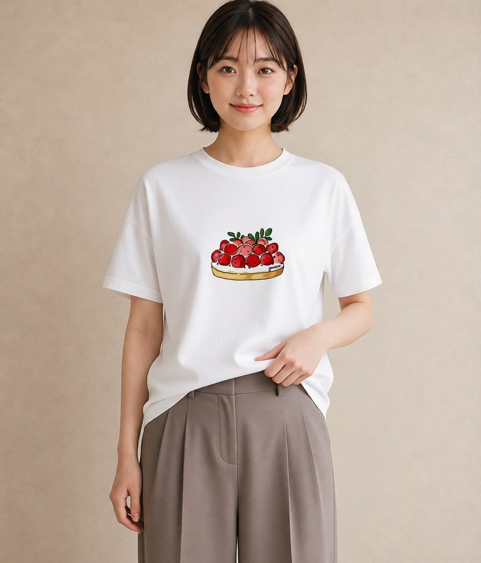 グラフィックTシャツ レディース パフェ 食べ物 フード イラスト ラフカジュアル 自分用 ルームウェア 白T