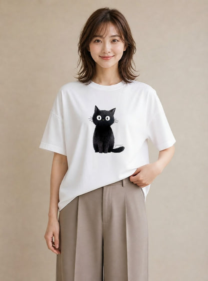 デザインTシャツ レディース ロシアンブルー 猫 ねこ イラスト ニュアンス 通勤 在宅 白T