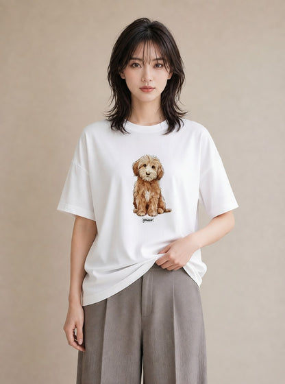 半袖Tシャツ レディース わんこ 犬 いぬ イラスト ガーリー 旅行 母娘コーデ 白T