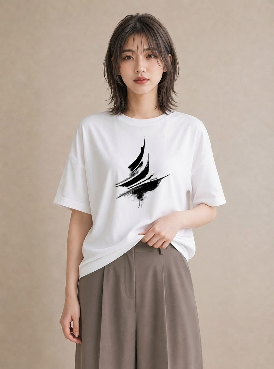 グラフィックTシャツ レディース 紙の船 水辺 ナチュラル アンティーク イラスト カジュアル 母の日 ビーチ 白T