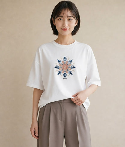 デザインTシャツ レディース 雪の結晶 星空 宇宙 イラスト 北欧風 旅行用 海 白T