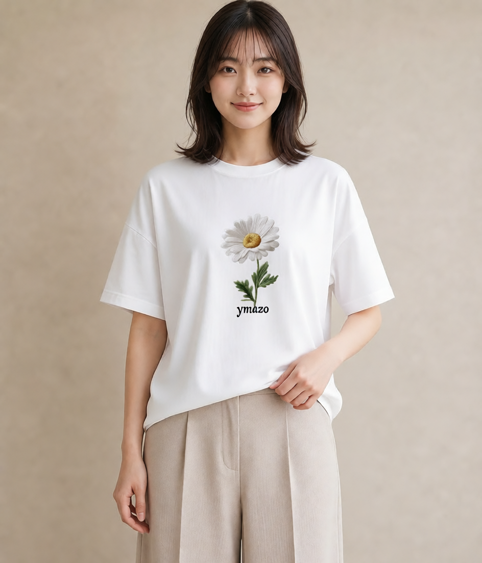 プリントTシャツ レディース デイジー 花 花柄 イラスト ラフ 社会人 女性 白T