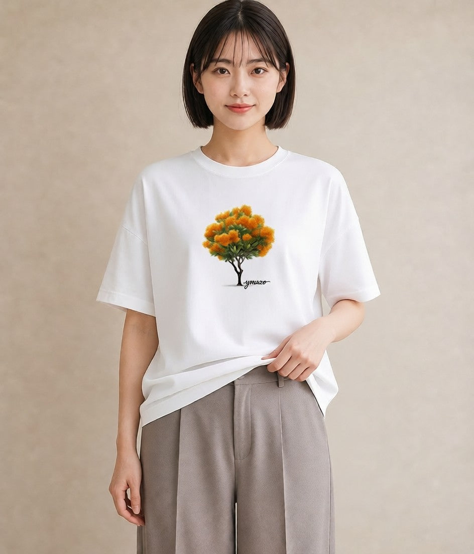 Tシャツ レディース 金木犀 花 花柄 イラスト 淡色 女子会 お揃い 白T