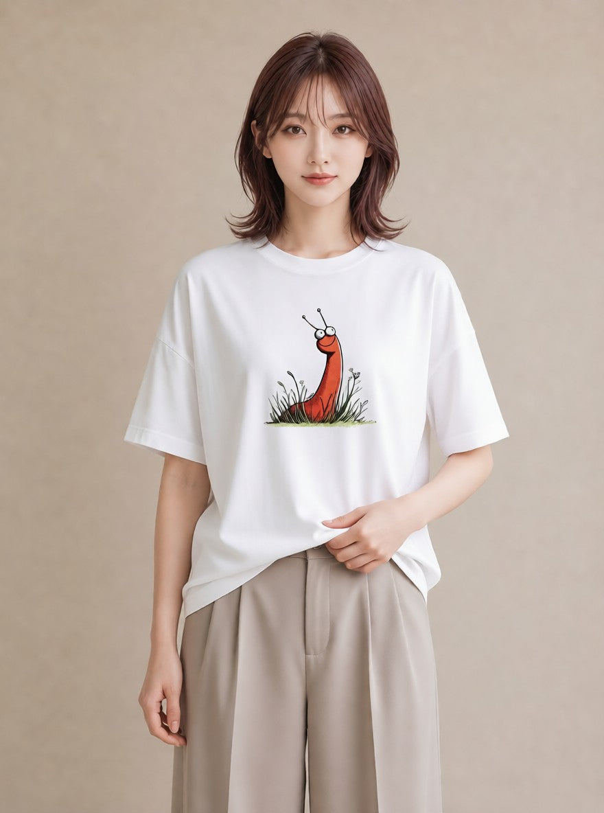 Tシャツ レディース チンアナゴ 海の生き物 海 イラスト カフェコーデ 20代 カジュアルコーデ 白T