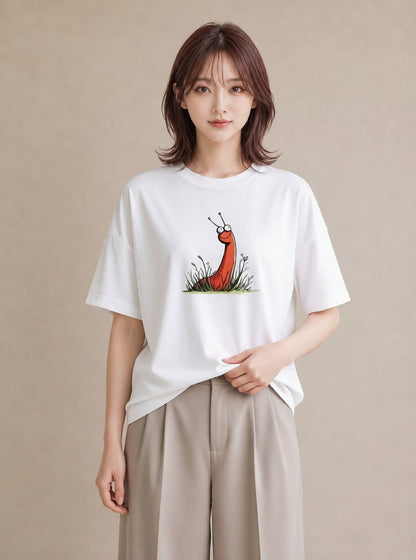 Tシャツ レディース チンアナゴ 海の生き物 海 イラスト カフェコーデ 20代 カジュアルコーデ 白T