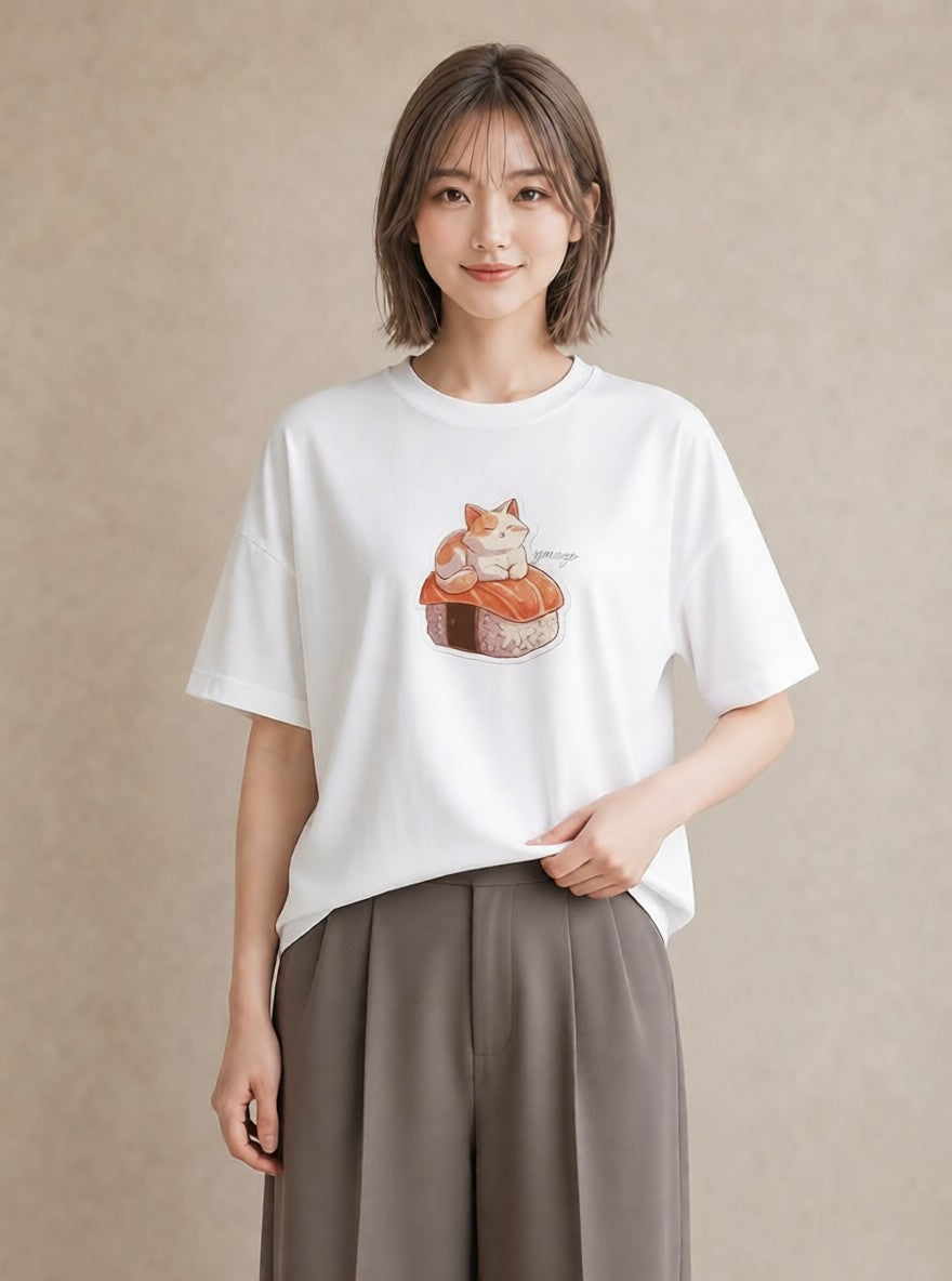 Tシャツ レディース おにぎり 食べ物 フード イラスト ポップ ラフ レイヤード 白T