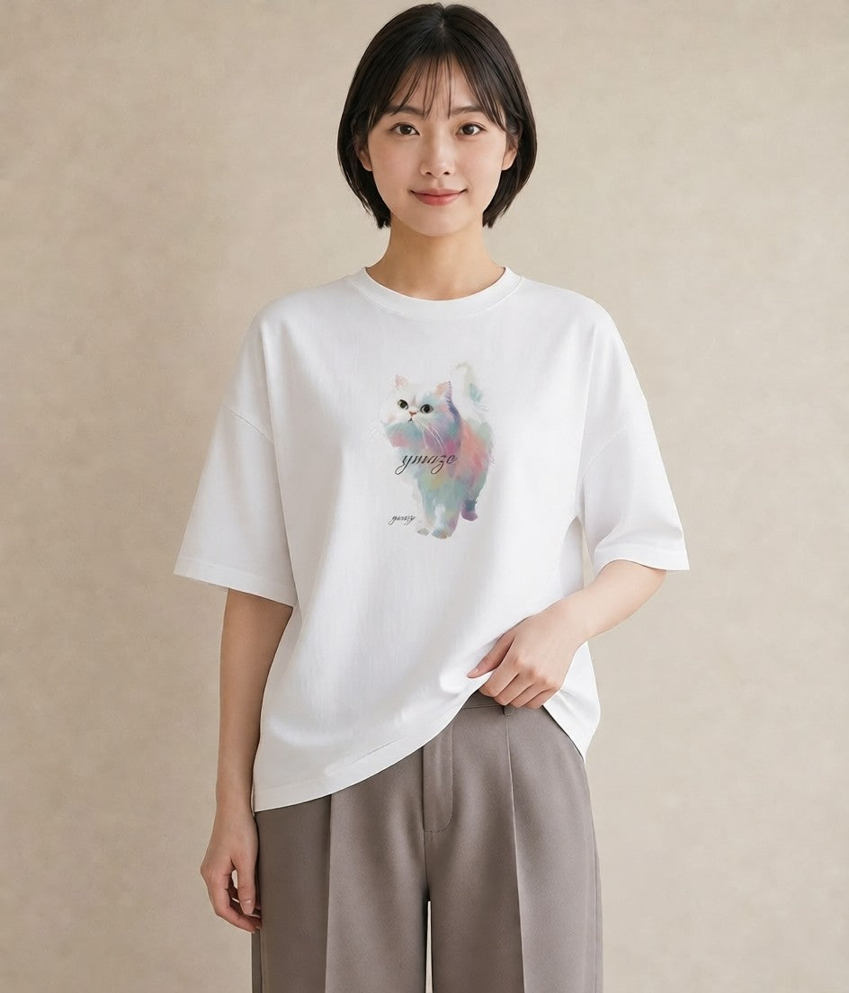 グラフィックTシャツ レディース 猫の手 猫 ねこ イラスト 個性的 ルームウェア ギフト 白T