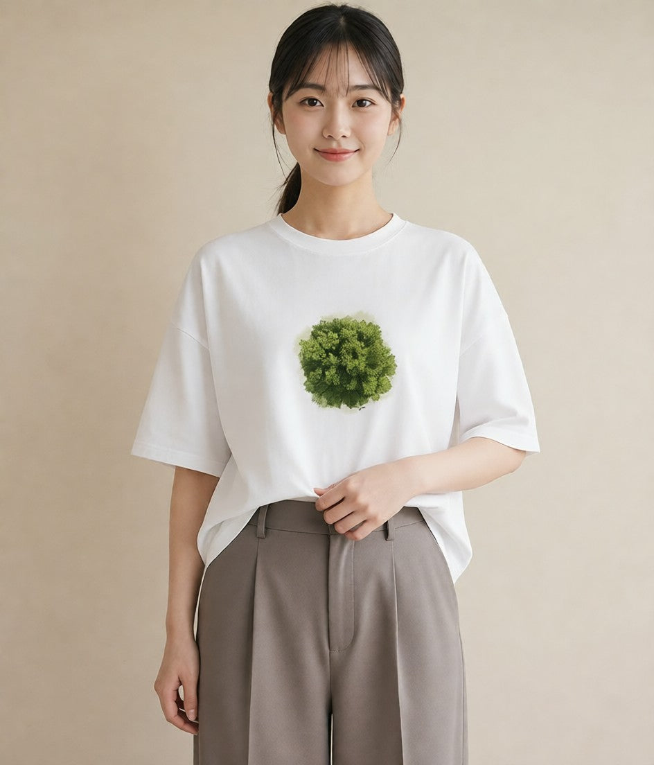 プリントTシャツ レディース 苔 植物 ボタニカル イラスト 淡色 お出かけ 普段着 白T