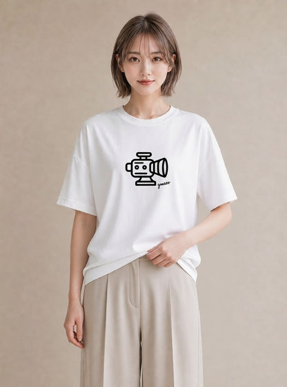 Tシャツ レディース カメラ フィルムカメラ レトロカメラ イラスト こなれ感 春服 ミセス 白T