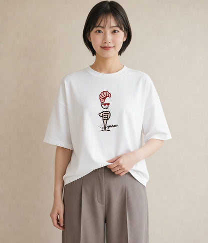 プリントTシャツ レディース パン ベーカリー レトロ イラスト ガーリー 海 カフェ巡り 白T