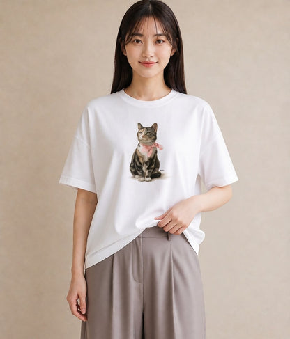 グラフィックTシャツ レディース スコティッシュフォールド 猫 ねこ イラスト レトロ 自分用 ルームウェア 白T