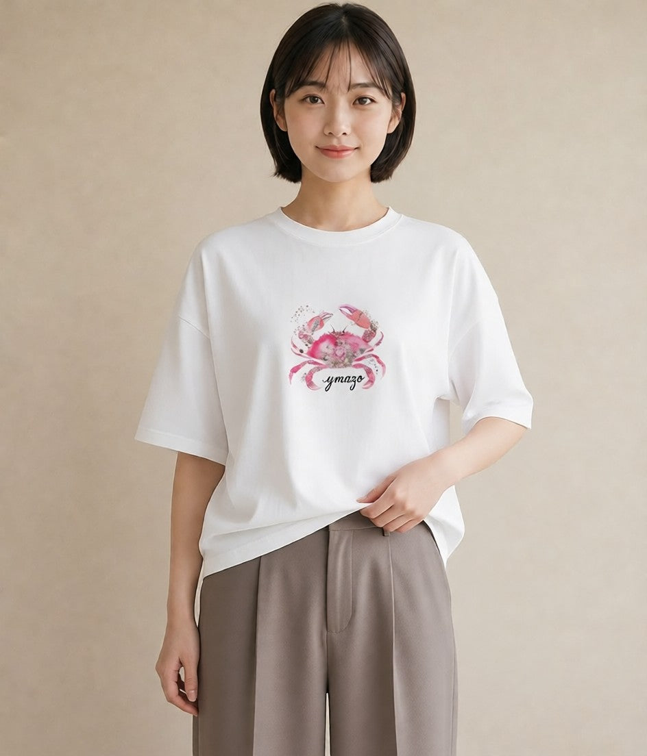 プリントTシャツ レディース エビ 海の生き物 海 イラスト 旅行コーデ 母の日 ビーチ 白T