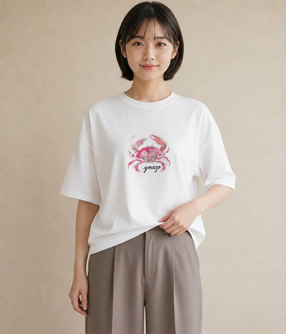プリントTシャツ レディース エビ 海の生き物 海 イラスト 旅行コーデ 母の日 ビーチ 白T