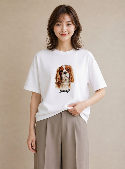 半袖Tシャツ レディース キャバリア 犬 いぬ イラスト ゆるかわ 帰省 ラフ 白T
