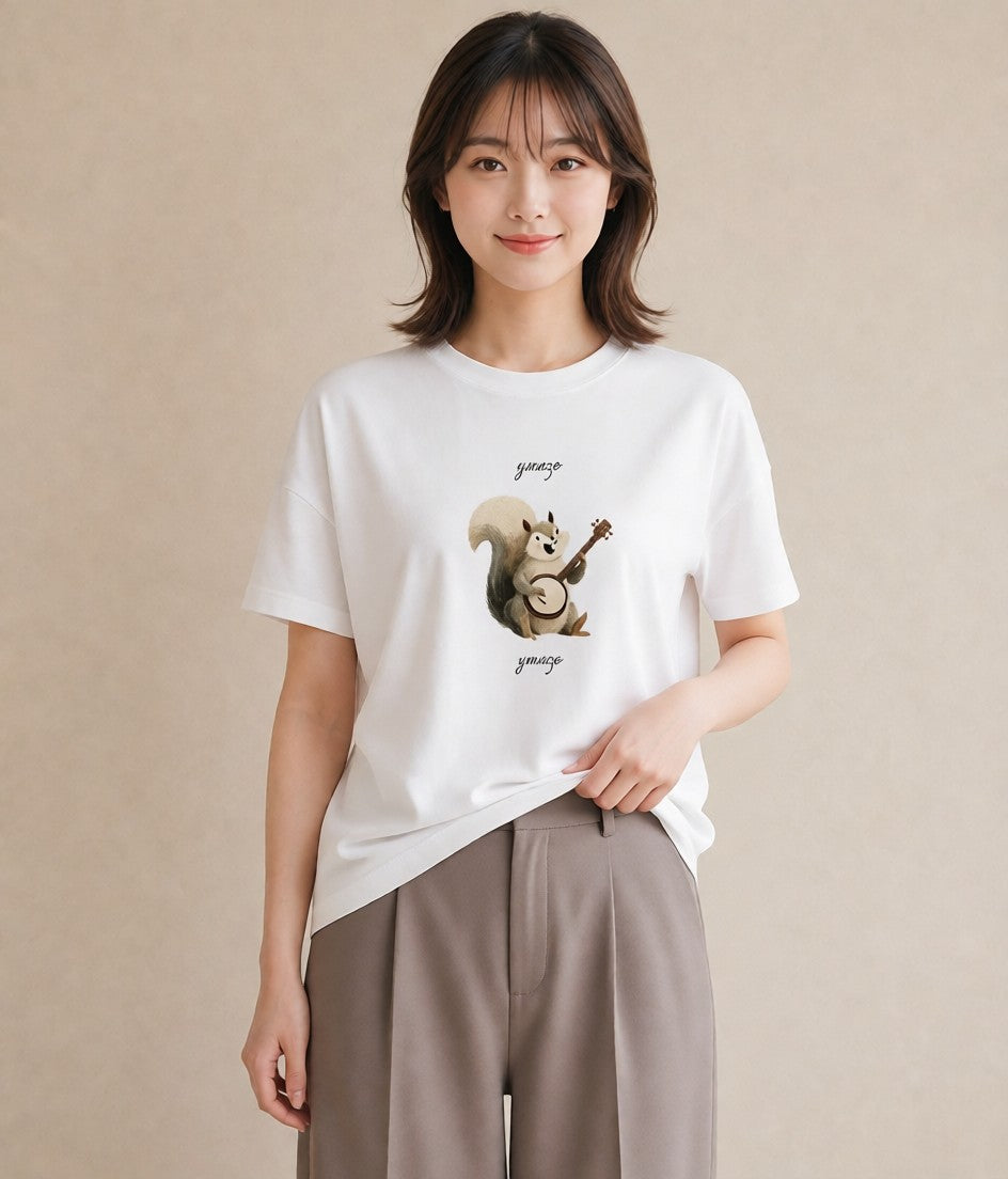Tシャツ レディース リス ペット 動物 イラスト モード 旅行用 海 白T