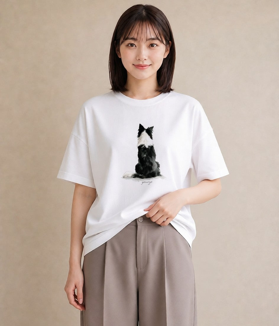 半袖Tシャツ レディース ボーダーコリー 犬 いぬ イラスト 個性的 ルームウェア ギフト 白T