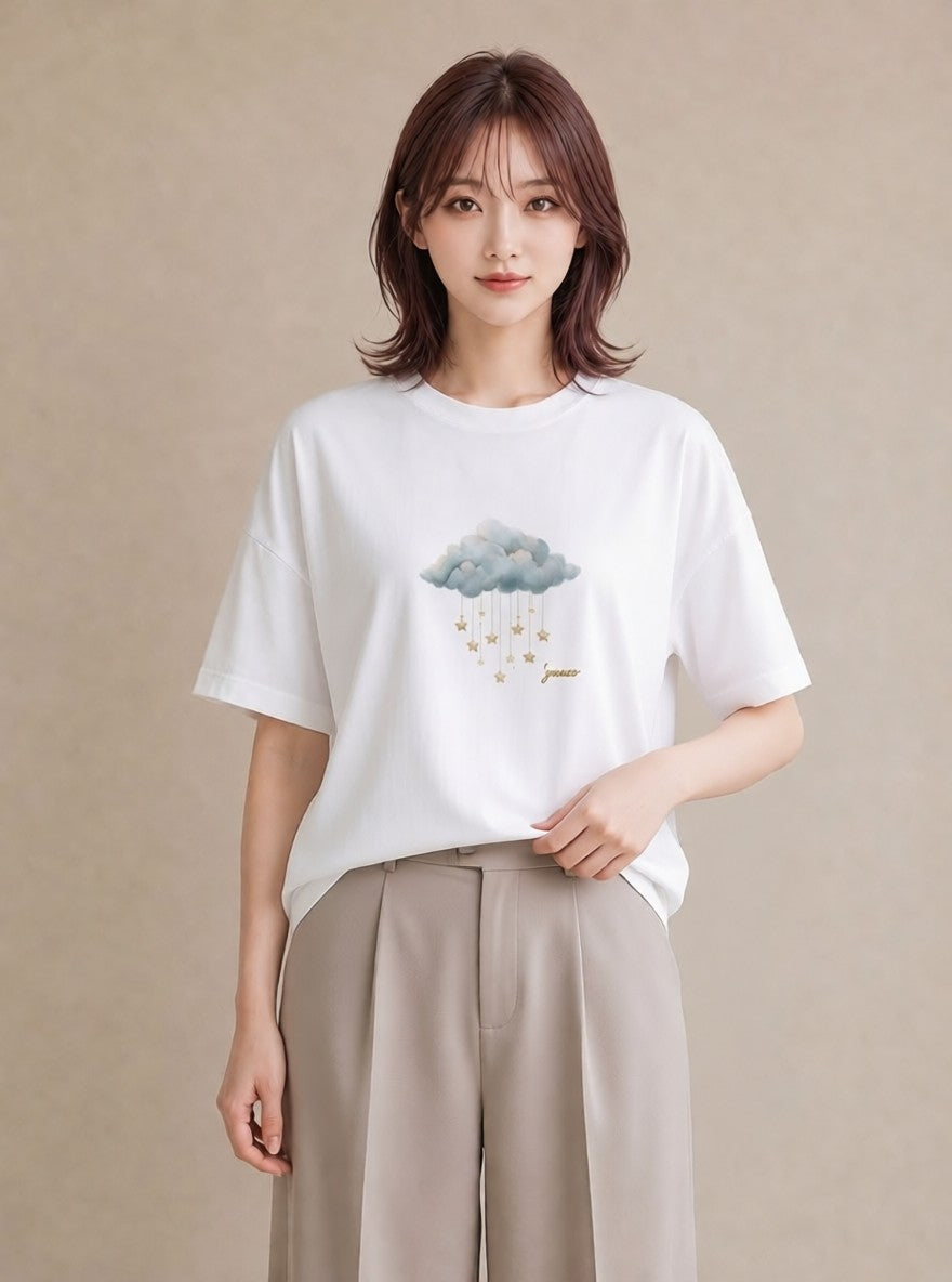 Tシャツ レディース 空 星空 宇宙 イラスト ゆるかわ ホワイトデー 春服 白T