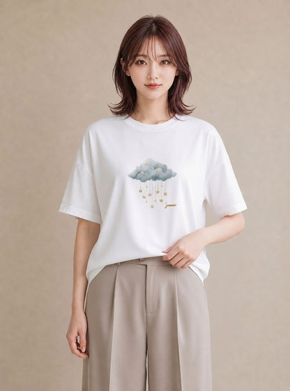 Tシャツ レディース 空 星空 宇宙 イラスト ゆるかわ ホワイトデー 春服 白T