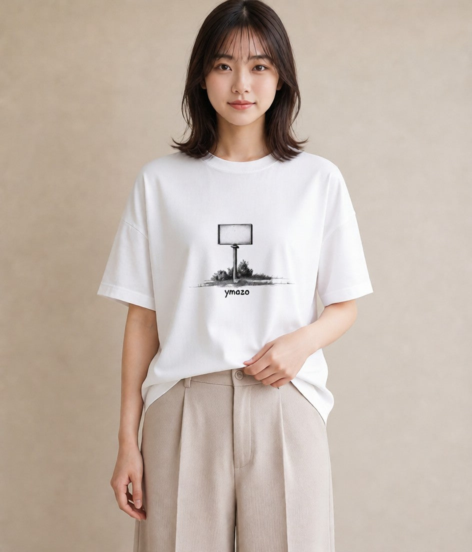 Tシャツ レディース 駅のホーム ローカル線 駅 ナチュラル アンティーク イラスト 北欧風 海 カフェ巡り 白T