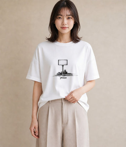 Tシャツ レディース 駅のホーム ローカル線 駅 ナチュラル アンティーク イラスト 北欧風 海 カフェ巡り 白T
