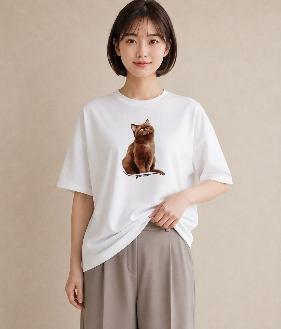 半袖Tシャツ レディース ロシアンブルー 猫 ねこ イラスト 線画 母娘コーデ 自分用 白T