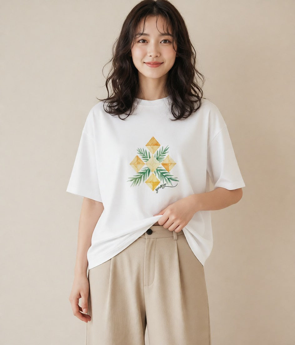 Tシャツ レディース 雪の結晶 星空 宇宙 イラスト ポップ カフェ巡り 女子会 白T