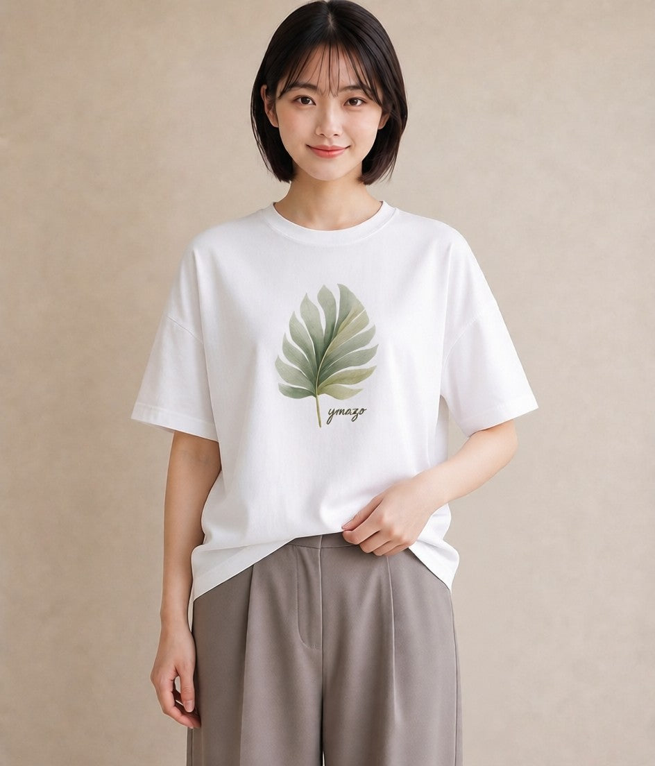 プリントTシャツ レディース 苔 植物 ボタニカル イラスト きれいめカジュアル デイリーウェア 休日 白T