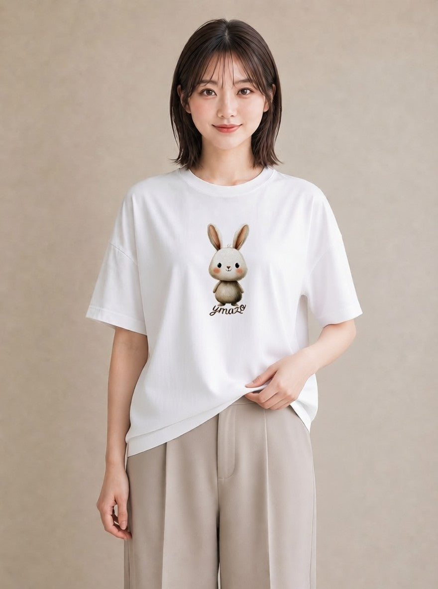 Tシャツ レディース うさちゃん ペット 動物 イラスト きれいめカジュアル クリスマス 旅行 白T
