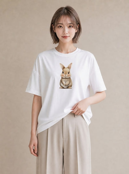 Tシャツ レディース ロップイヤー ペット 動物 イラスト アート風 女性 旅行用 白T