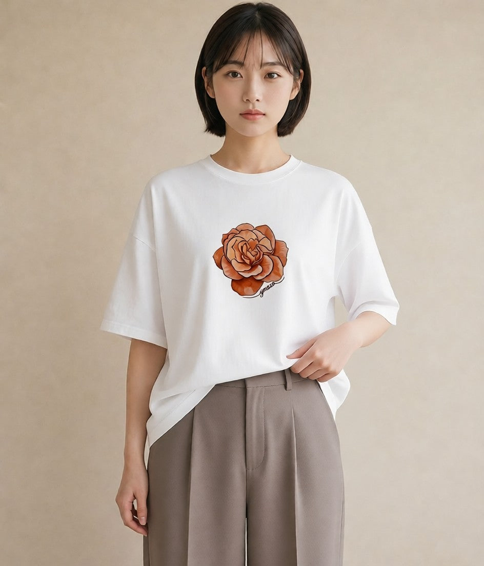 Tシャツ レディース カーネーション 花 花柄 イラスト こなれ感 帰省 ラフ 白T