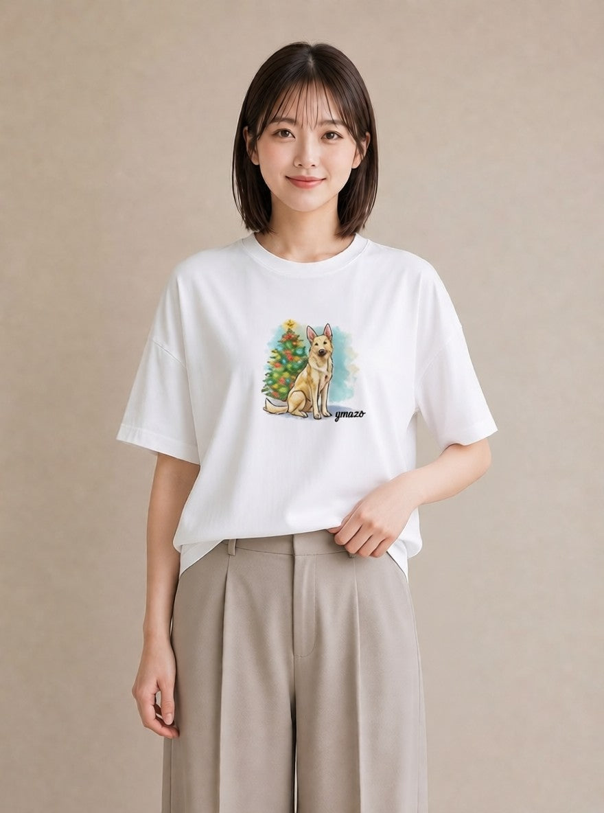 プリントTシャツ レディース ジャーマンシェパード 犬 いぬ イラスト ラフカジュアル お揃い 親子 白T