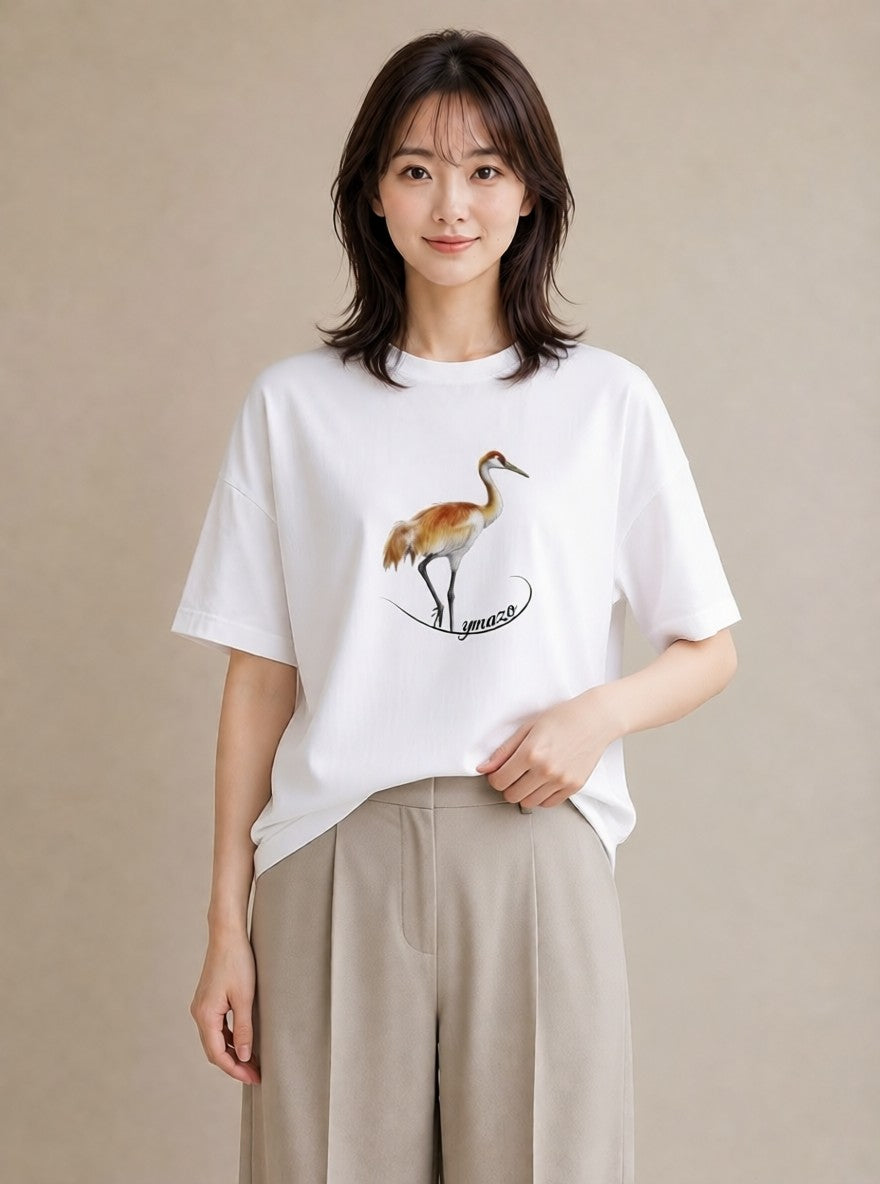 半袖Tシャツ レディース ハシビロコウ 動物 アニマル イラスト カフェコーデ 夏コーデ 通学 白T