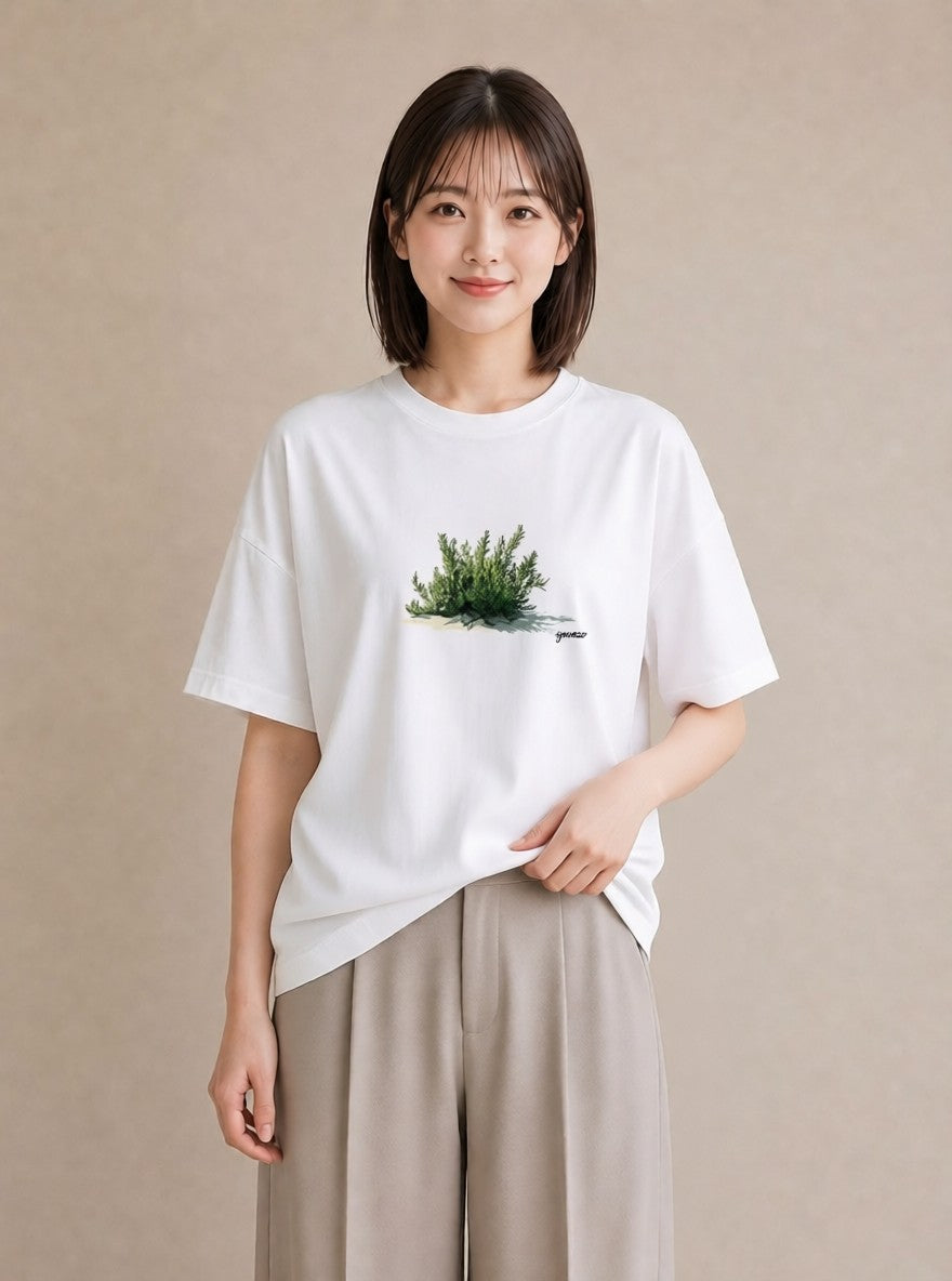 グラフィックTシャツ レディース 苔 植物 ボタニカル イラスト 旅行コーデ 秋コーデ おしゃれギフト 白T