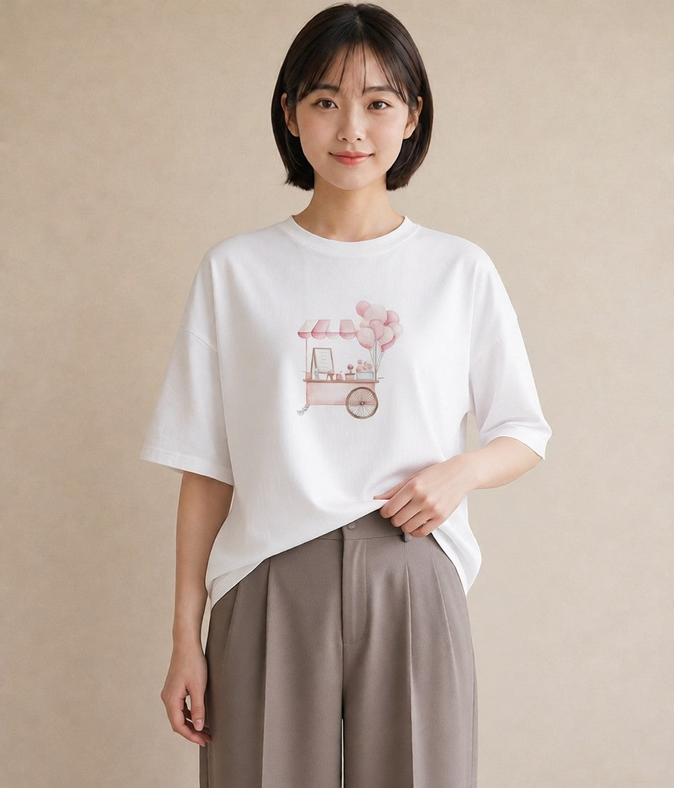 グラフィックTシャツ レディース ポップコーン 食べ物 フード イラスト 可愛い 春コーデ 姉妹 白T