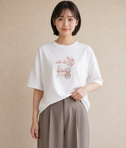 グラフィックTシャツ レディース ポップコーン 食べ物 フード イラスト 可愛い 春コーデ 姉妹 白T