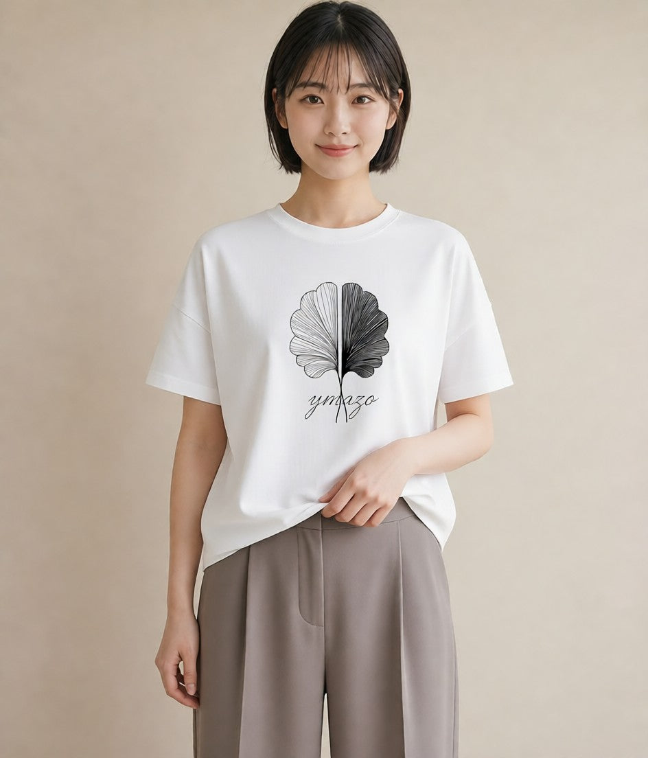 プリントTシャツ レディース 扇子 そよ風 ナチュラル アンティーク イラスト ユニーク デート 帰省 白T