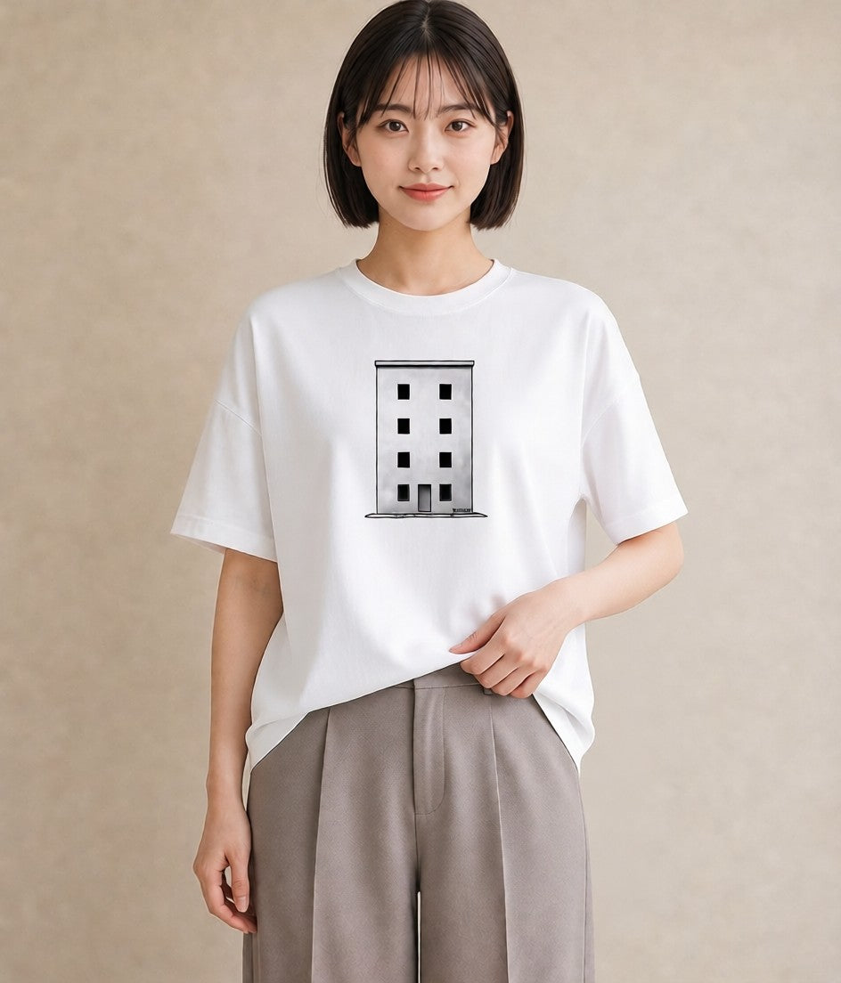 半袖Tシャツ レディース 灯りの家 小屋 夜 ナチュラル アンティーク イラスト ギフト 母の日 白T