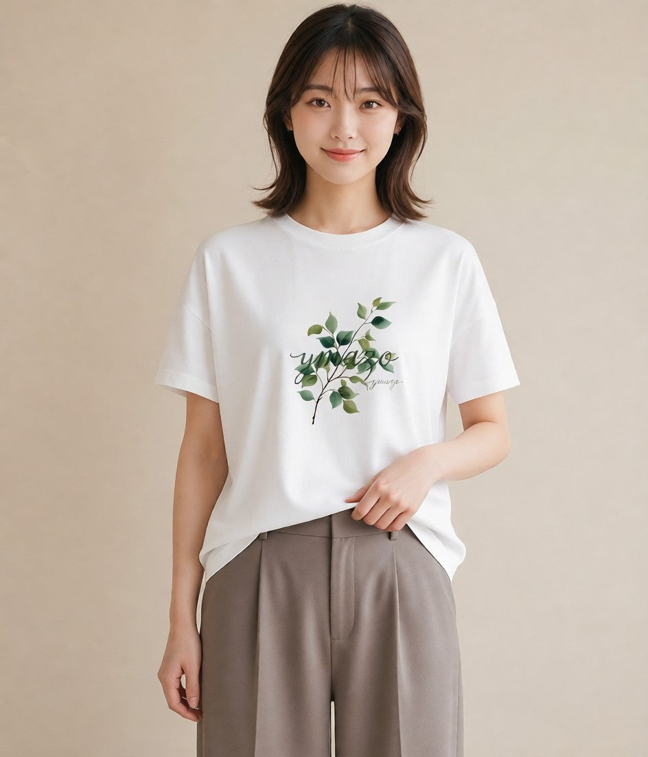 デザインTシャツ レディース ボタニカル 植物 イラスト 抜け感 カジュアルコーデ 買い物 白T