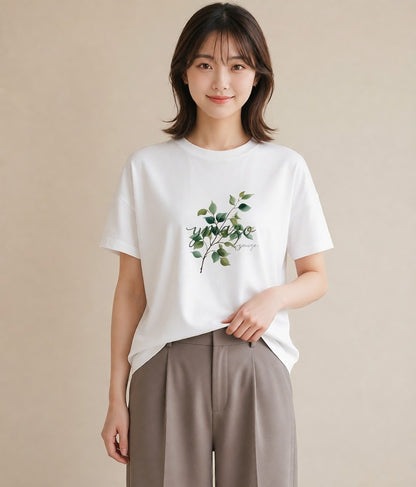 デザインTシャツ レディース ボタニカル 植物 イラスト 抜け感 カジュアルコーデ 買い物 白T