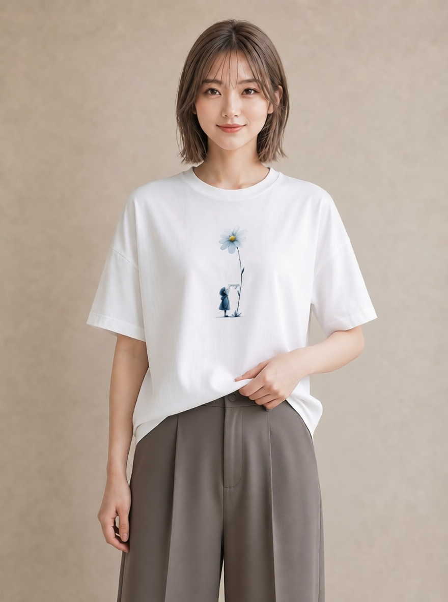 デザインTシャツ レディース マーガレット 花 花柄 イラスト ナチュラル 女子会 お揃い 白T