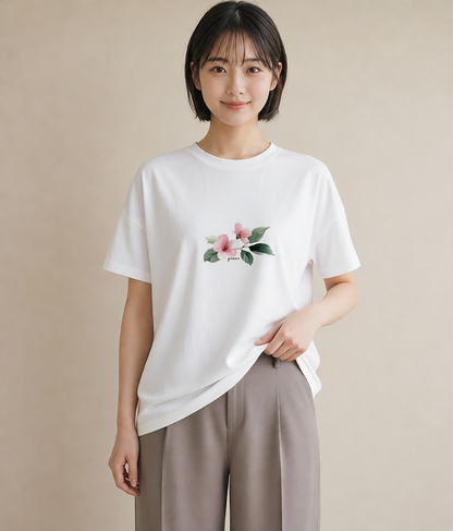 プリントTシャツ レディース あさがお 朝顔 花 花柄 イラスト 休日コーデ 海 カフェ巡り 白T