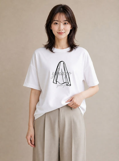 半袖Tシャツ レディース パールピアス アクセサリー ナチュラル アンティーク イラスト ゆるコーデ 送別ギフト 通勤 白T