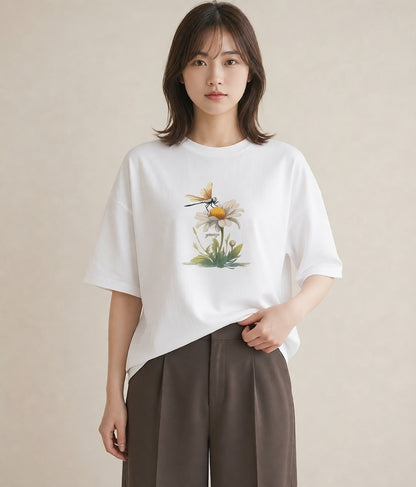 デザインTシャツ レディース とんぼ 昆虫 虫 イラスト きれいめ 公園 ママ 白T